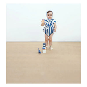 Tinycottons - Linen Striped Ruffle Bodysuit | Blue
