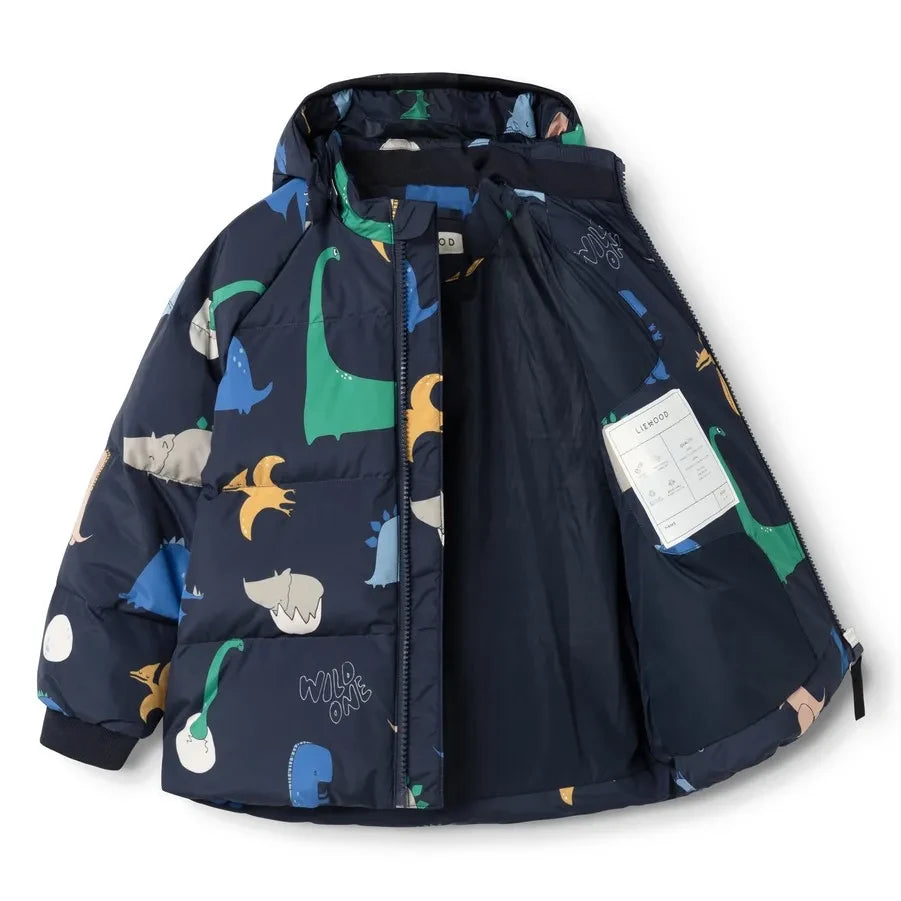 Liewood - Polle Dinosaur Padded Coat Made from Recycled Fibers | Navy