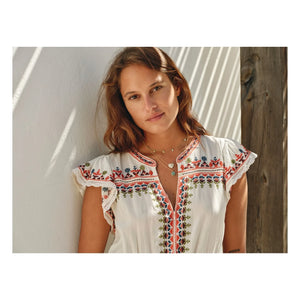 M.A.B.E. - Rani Cotton Embroidered Dress | Ecru