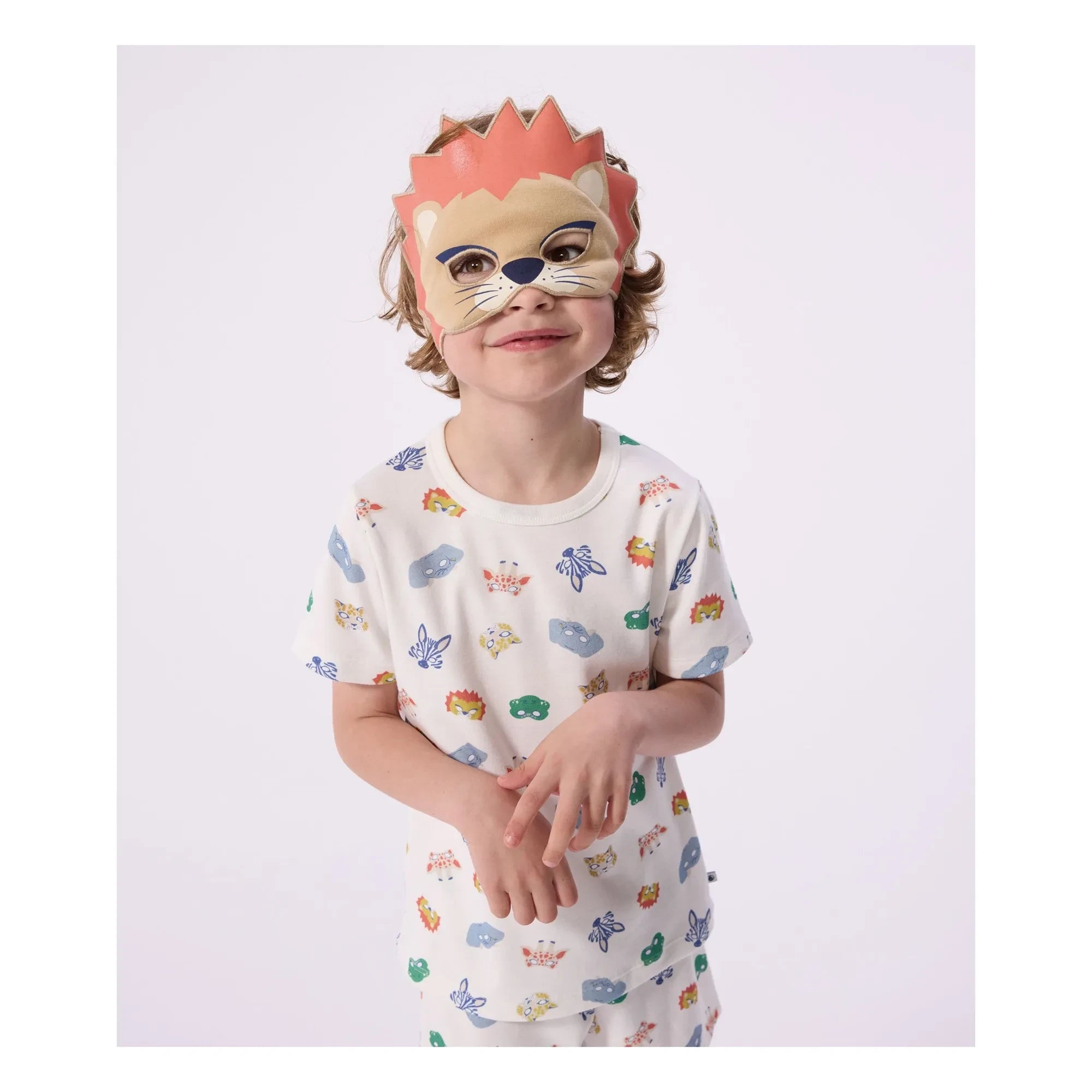 Petit Bateau - Organic Cotton Lion Masked and Short Pajama Set | White