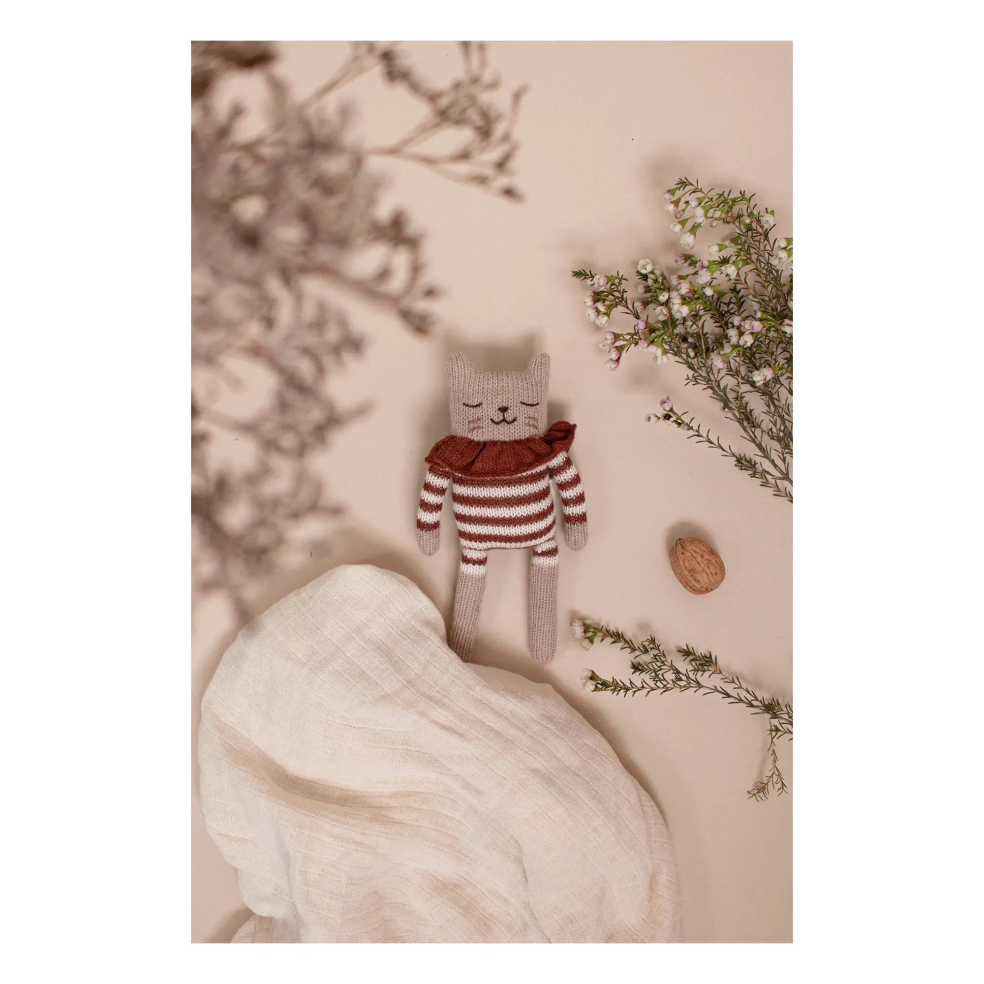 Main Sauvage - Striped Cat Jumpsuit Plush Toy | Terracotta