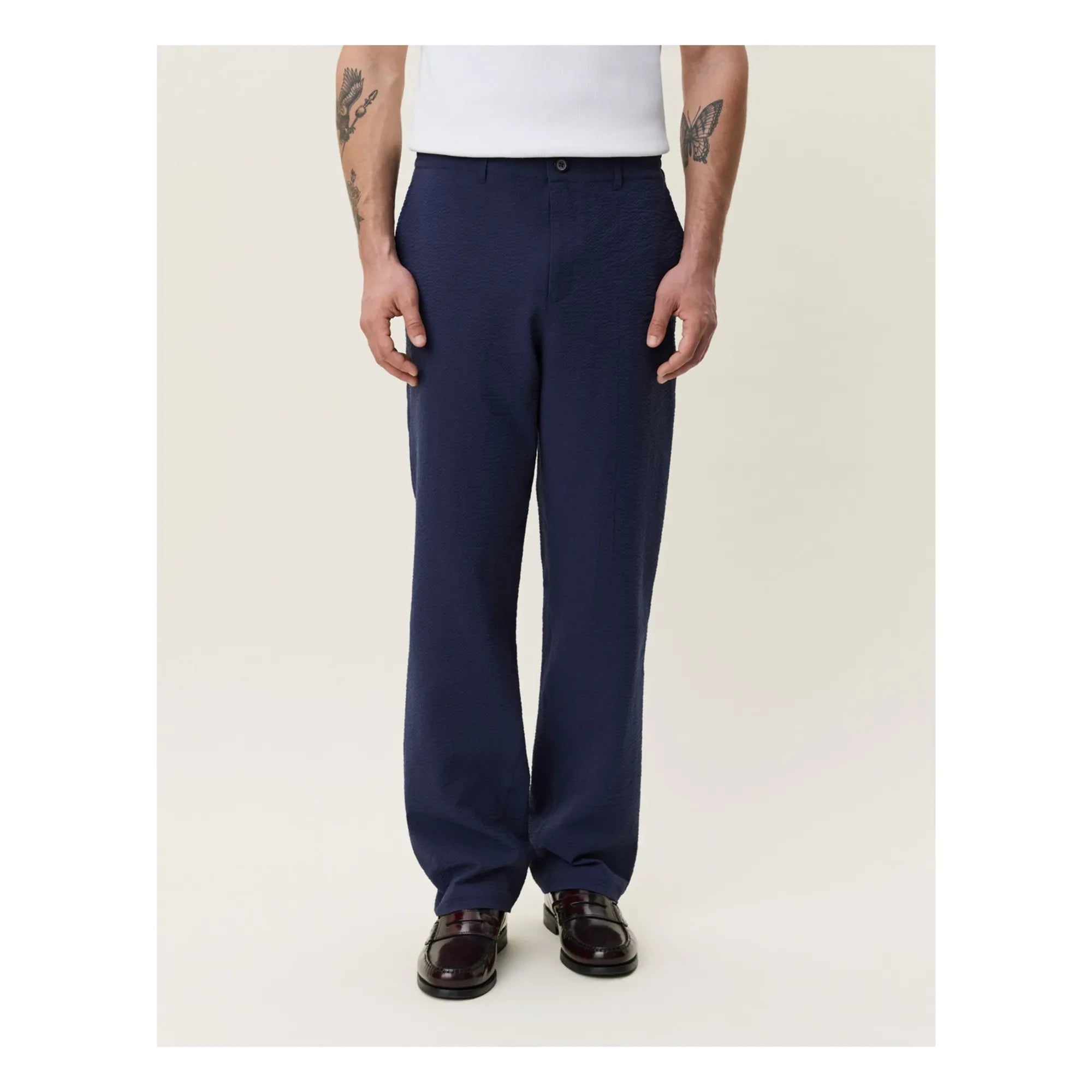 Les Deux - Seersucker Pants | Dark Blue