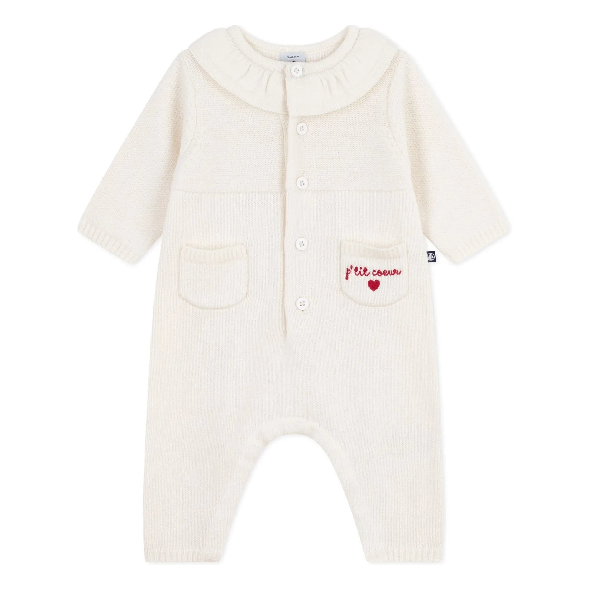 Petit Bateau - P'tit Cœur İnce Örgü Tulum | Ecru
