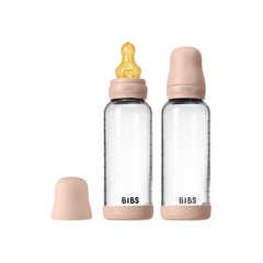 BIBS 2 Pack Medium Flow Glass Baby Bottle Round Latex - 240ml - Blush-Baby Bottles-Blush-240ml | Natural Baby Shower