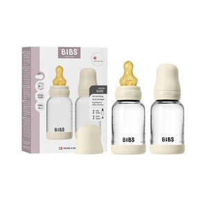 BIBS 2 Pack Slow Flow Glass Baby Bottle Round Latex - 120ml - Ivory-Baby Bottles-Ivory-120ml | Natural Baby Shower