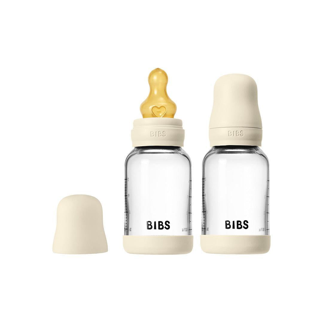 BIBS 2 Pack Slow Flow Glass Baby Bottle Round Latex - 120ml - Ivory-Baby Bottles-Ivory-120ml | Natural Baby Shower