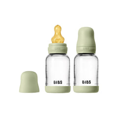 BIBS 2 Pack Slow Flow Glass Baby Bottle Round Latex - 120ml - Sage-Baby Bottles-Sage-120ml | Natural Baby Shower