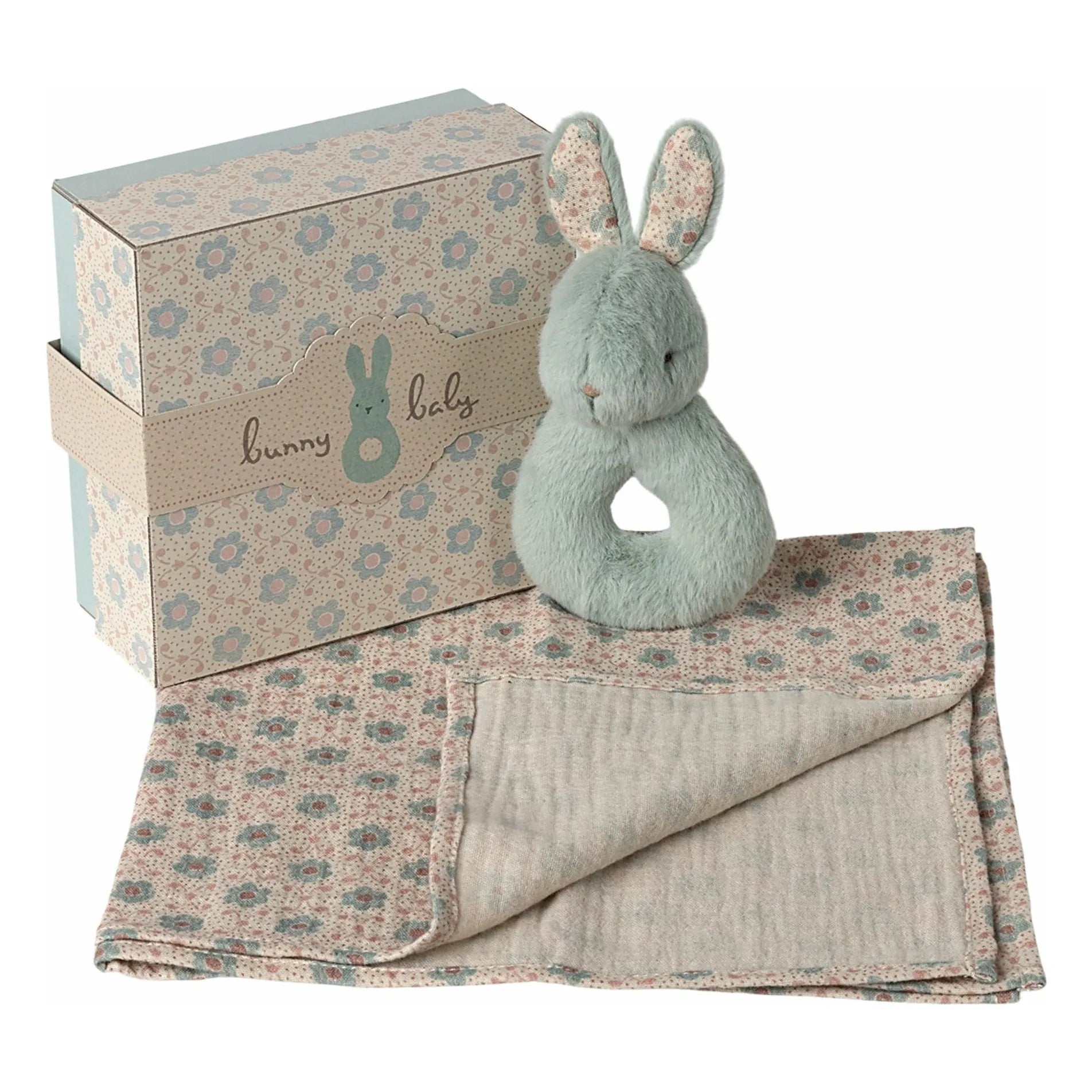 Maileg - Birth Set - Bunny Rattle and Diaper | Mint Green