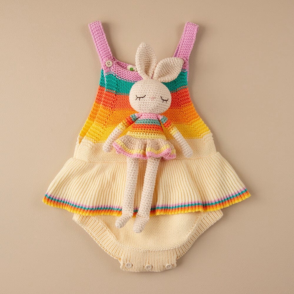 Bonnie Ballerina Bunny Crochet Toy- Pink rainbow