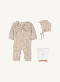 Chloé - Organik pamuklu bone ve tulum seti | Şeftali
