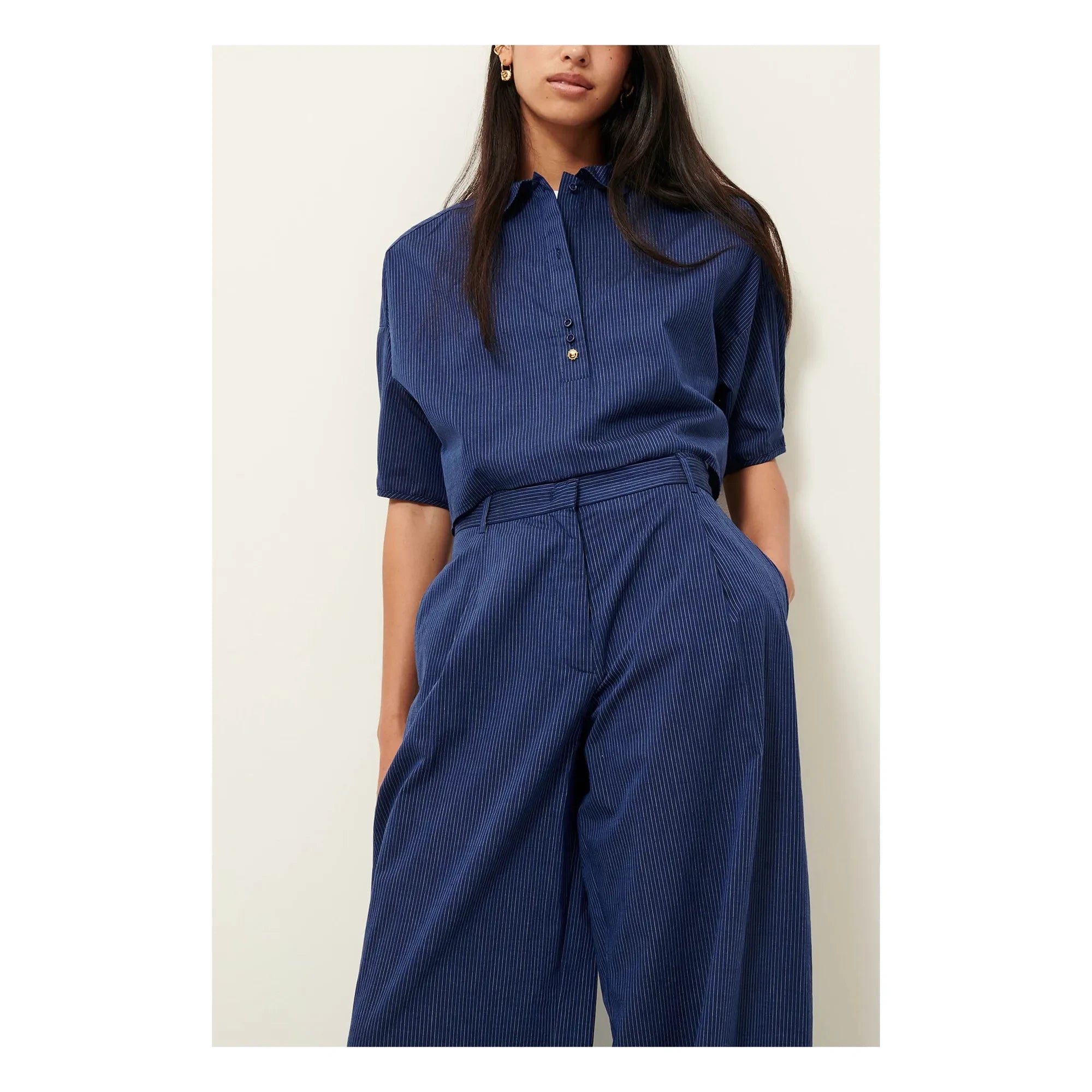 Sessùn - Cotton Striped U Shirt | Navy Blue