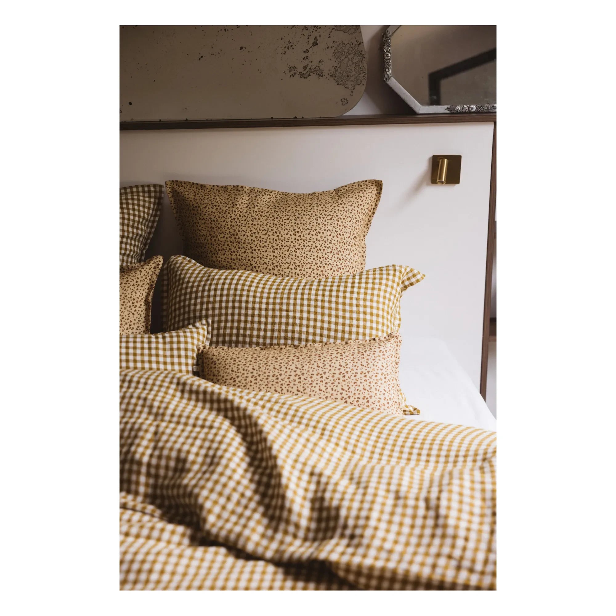 Gabrielle Paris - Gingham Washed Linen Duvet Cover | Yellow Curry