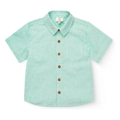 Copenhagen Colors - Striped Short Sleeve Shirt Seersucker Organic Cotton | Turquoise