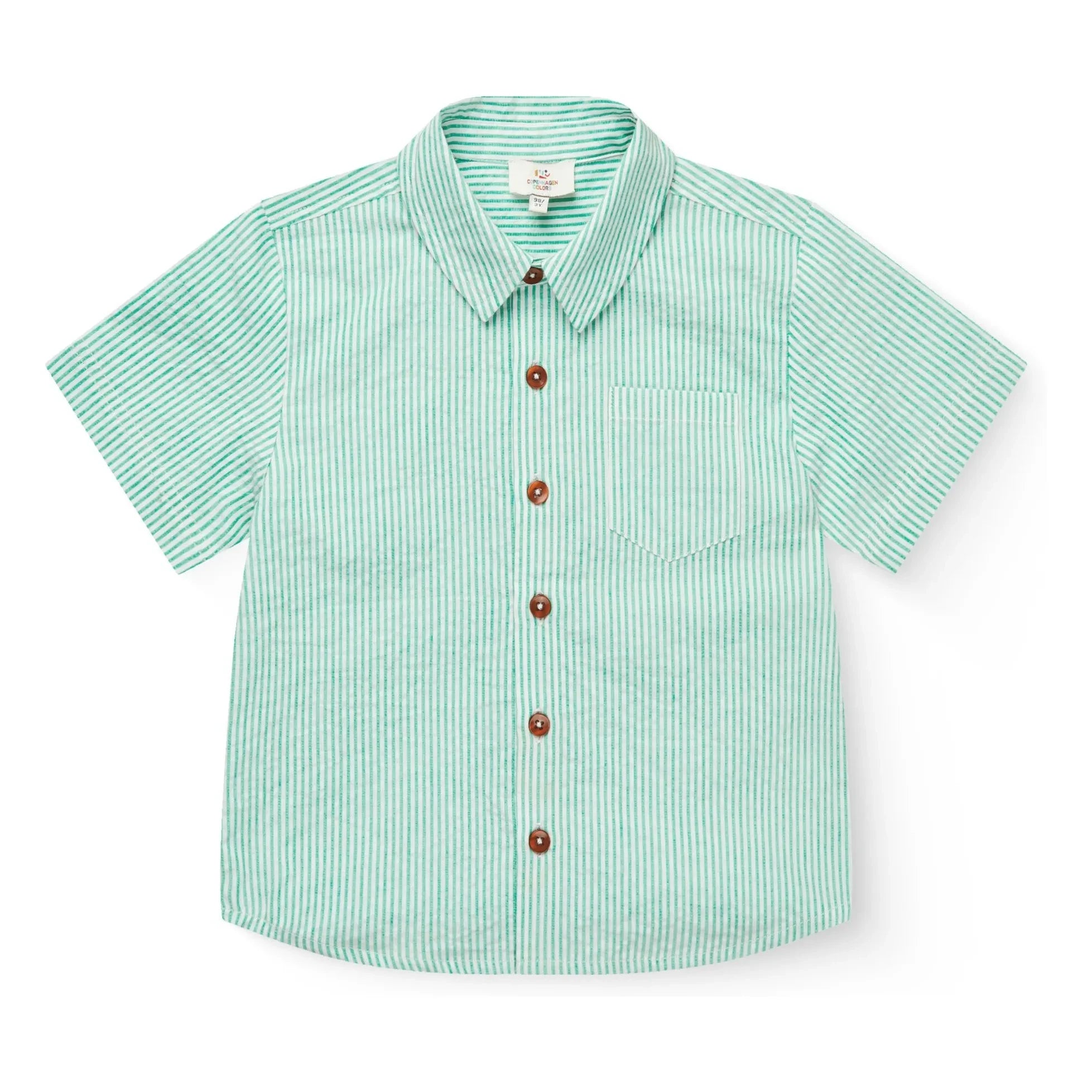 Copenhagen Colors - Striped Short Sleeve Shirt Seersucker Organic Cotton | Turquoise