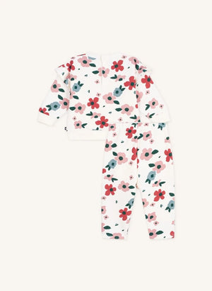 Petit Bateau - Organik pamuklu çiçekli sweatshirt ve jogger seti | Ekru