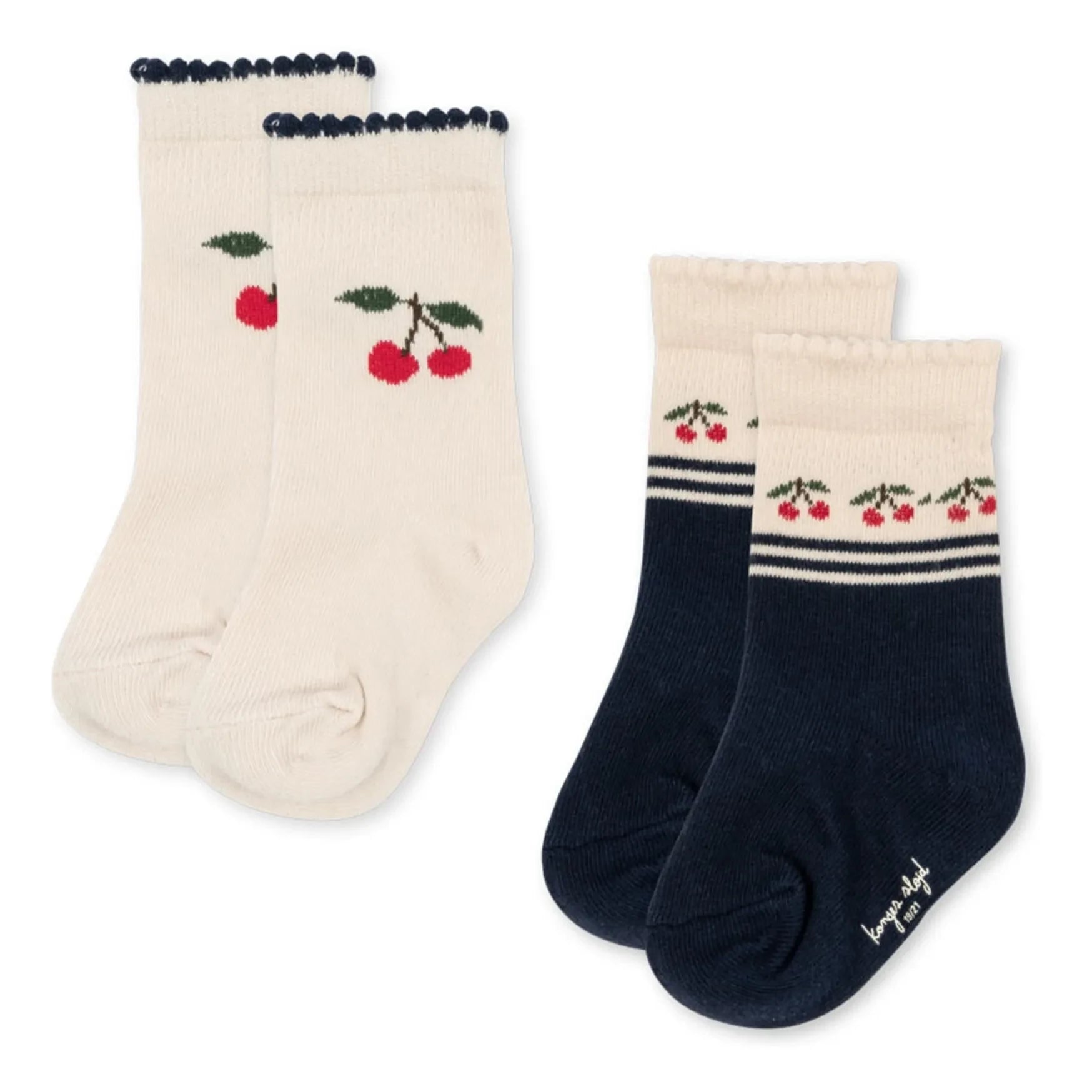 Konges Sløjd - 2-Pair Cherry Jacquard Sock Set | Ecru