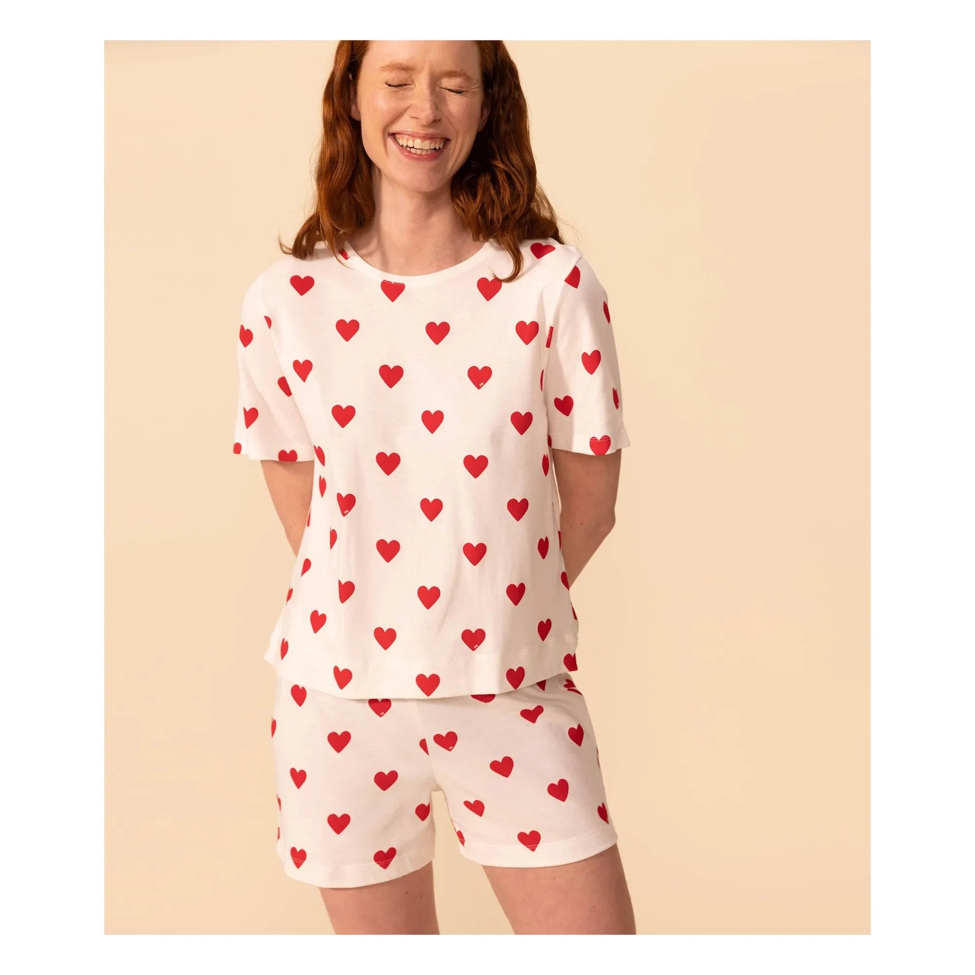 Petit Bateau - Heart-shaped Pajama Shorts - Women's Collection | White