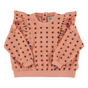 Piupiuchick - Striped Sweatshirt with Stars | Coral