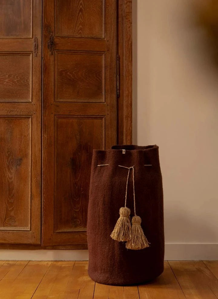 Muskhane - Pom-Pom Felt Storage Basket | Mahogany