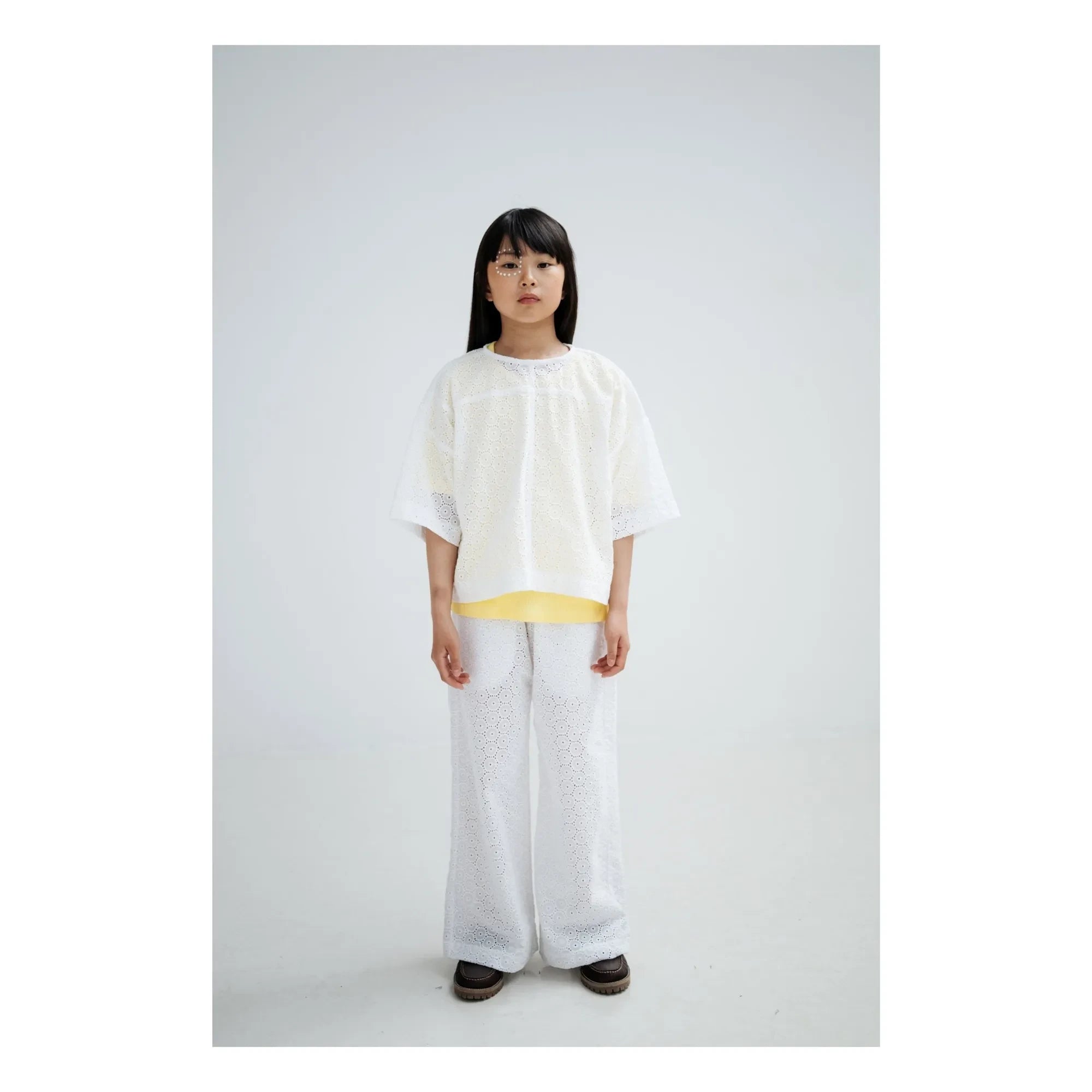 Repose AMS - Button-back blouse Embroidered Anglaise Organic cotton | White
