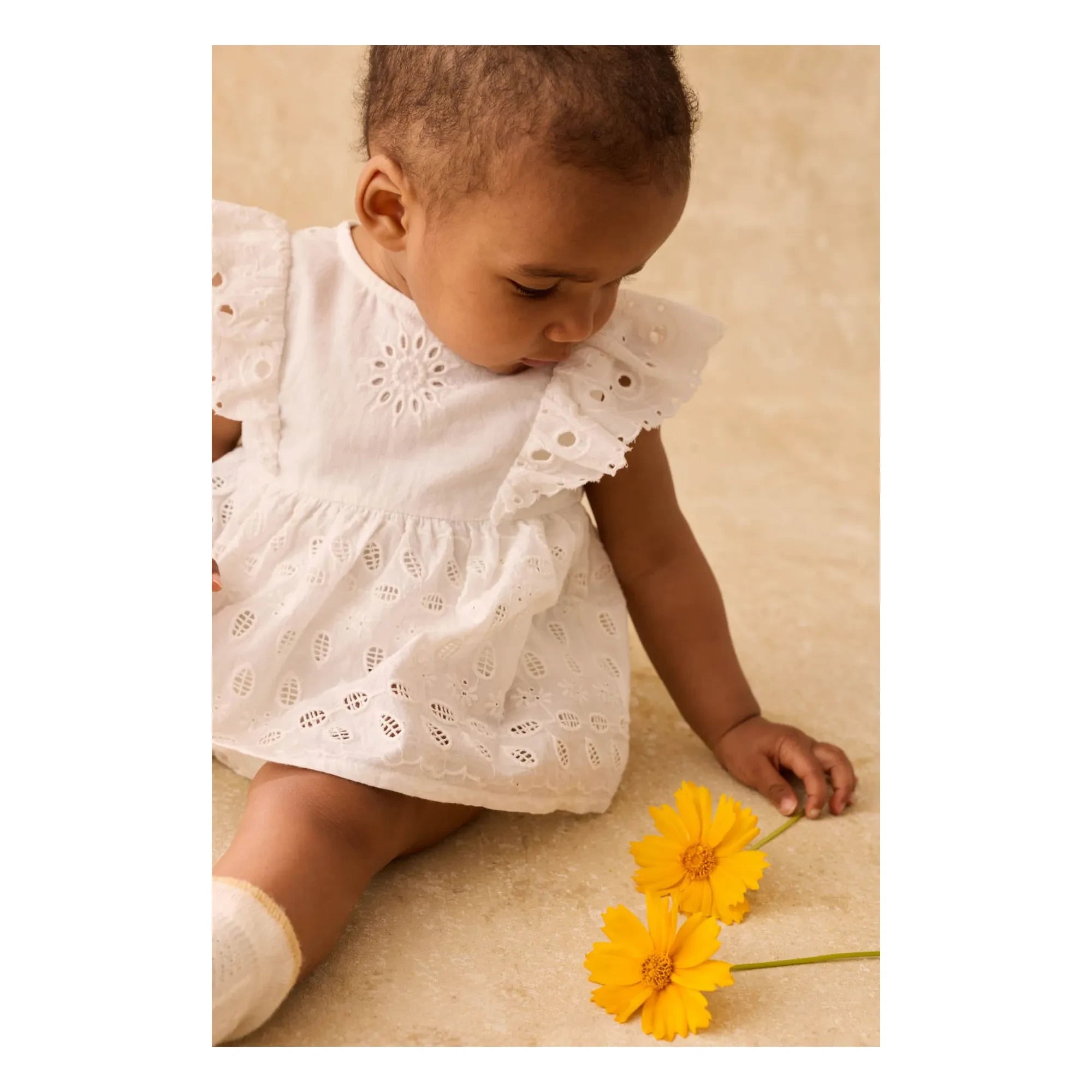 Louise Misha - Lenali Embroidered Organic Cotton Romper Dress | White