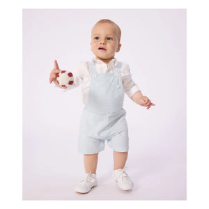 Petit Bateau - Striped Seersucker Organic Cotton Short Overalls | Light Blue