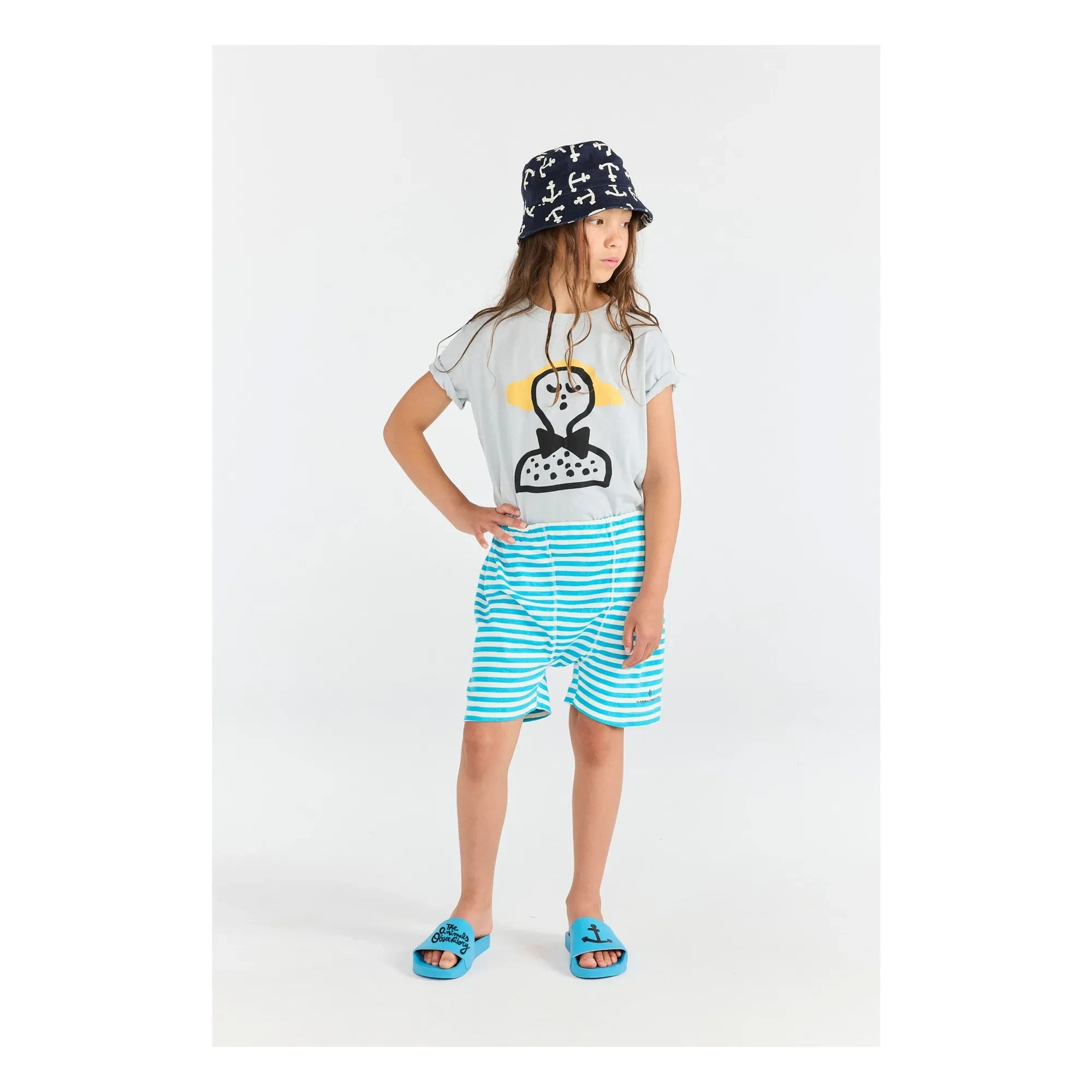 The Animals Observatory - Rooster Character T-Shirt Organic Cotton | Light Blue