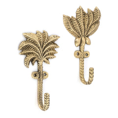 Doing Goods - Devi Palmtree Recycled Brass Coat Hooks - Set of 2 | Gold Brown