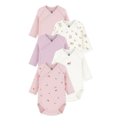 Petit Bateau - Pack of 5 Organic Cotton Floral Bodysuits | Pink