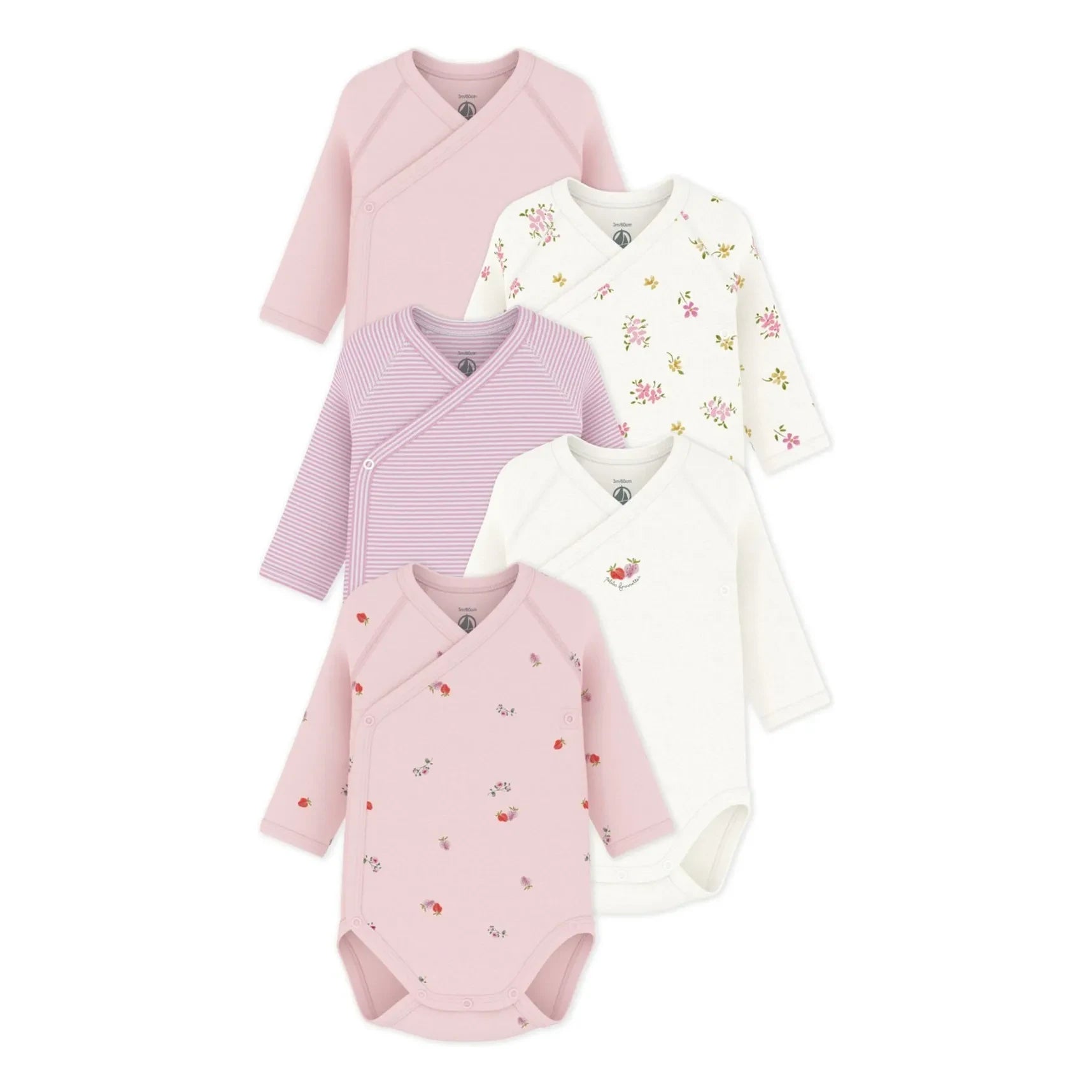 Petit Bateau - Pack of 5 Organic Cotton Floral Bodysuits | Pink