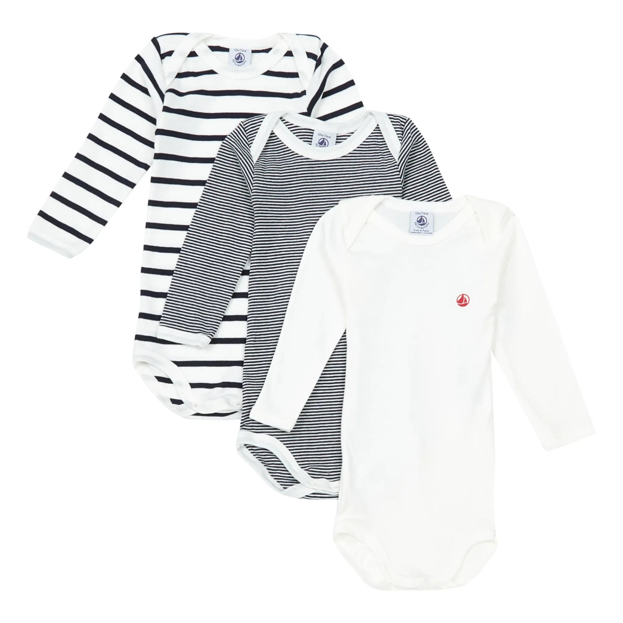 Petit Bateau - Set of 3 Organic Cotton Striped Baby Rompers | Blue