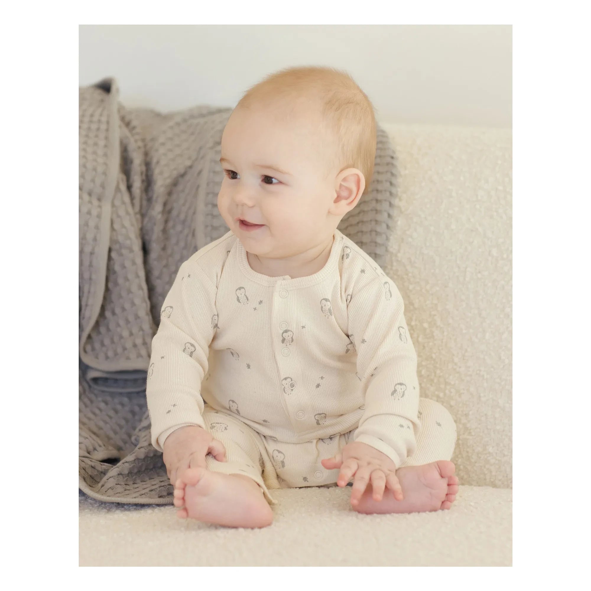 Quincy Mae - Owl Ribbed Romper Organic Cotton | Off-white