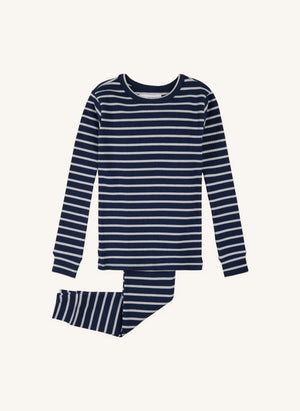 Petit Lem - Striped Ribbed Pajamas in Modal and Organic Cotton | Navy
