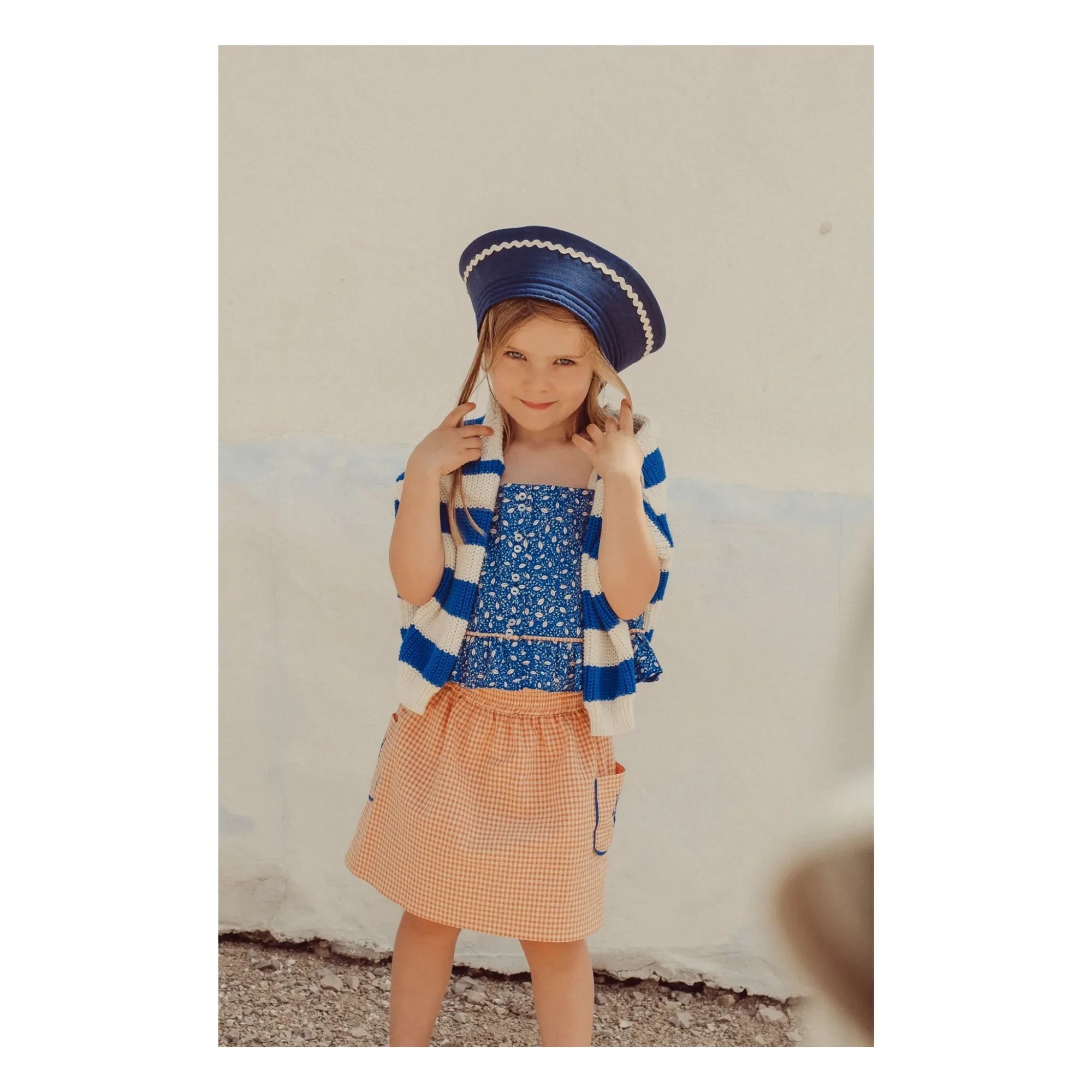 THE LiTTLE POETS - Embroidered Skirt Organic Cotton Checkered | Apricot