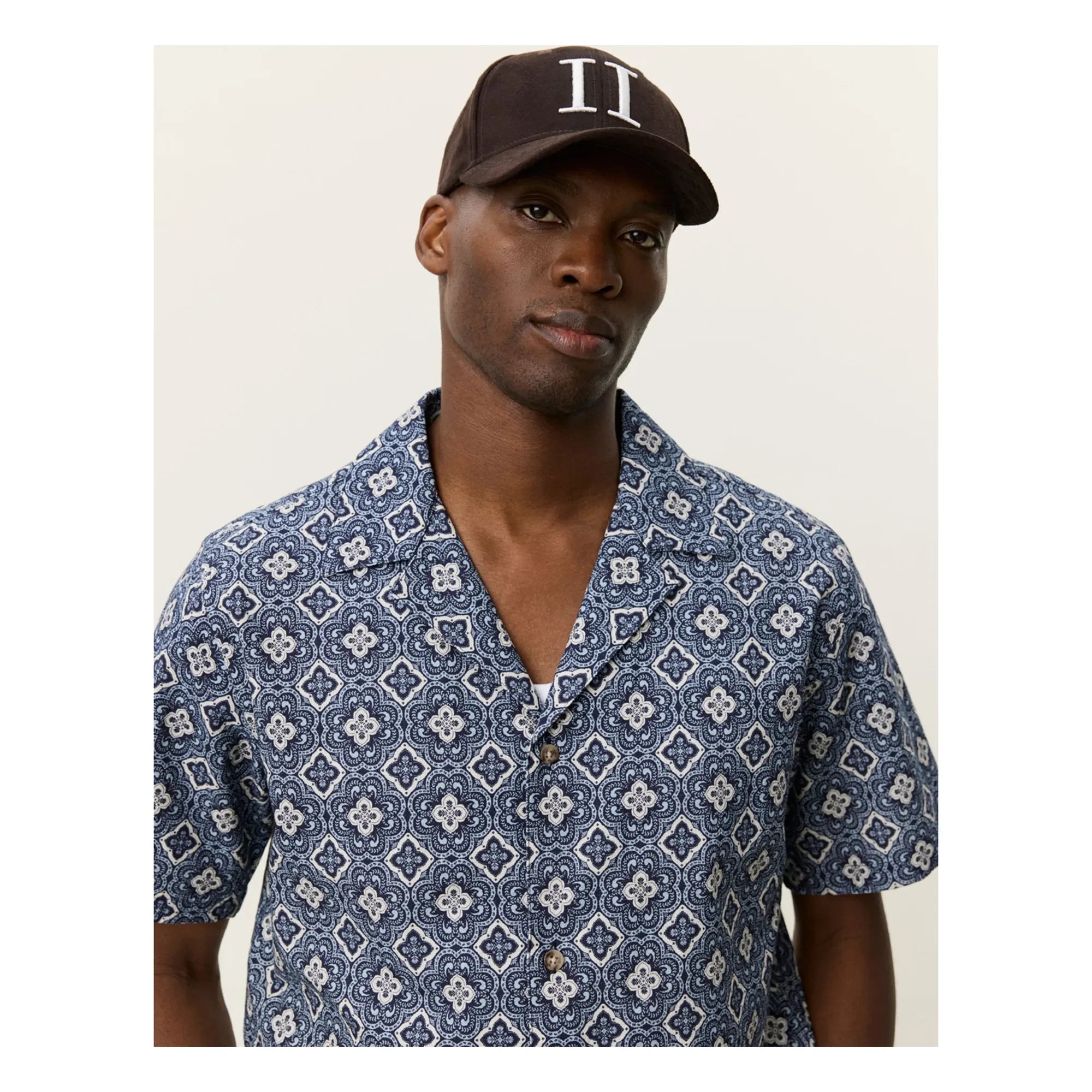 Les Deux - Lukas Arabesque Organic Cotton Short Sleeve Shirt | Blue