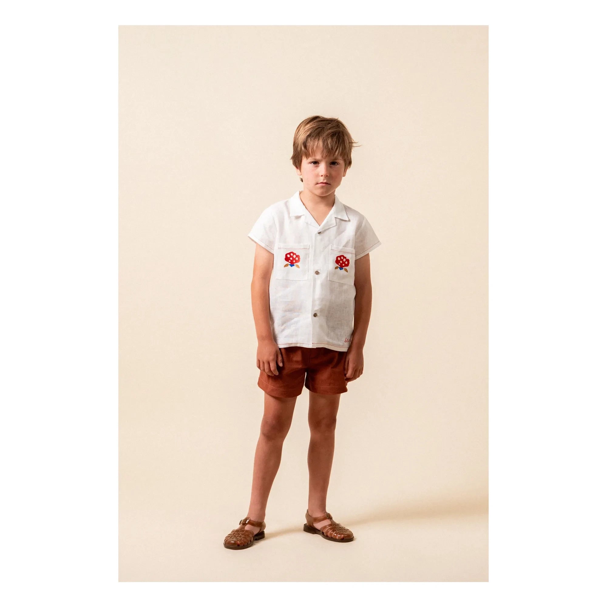 birinit - Linen shirt with embroidered pockets | White