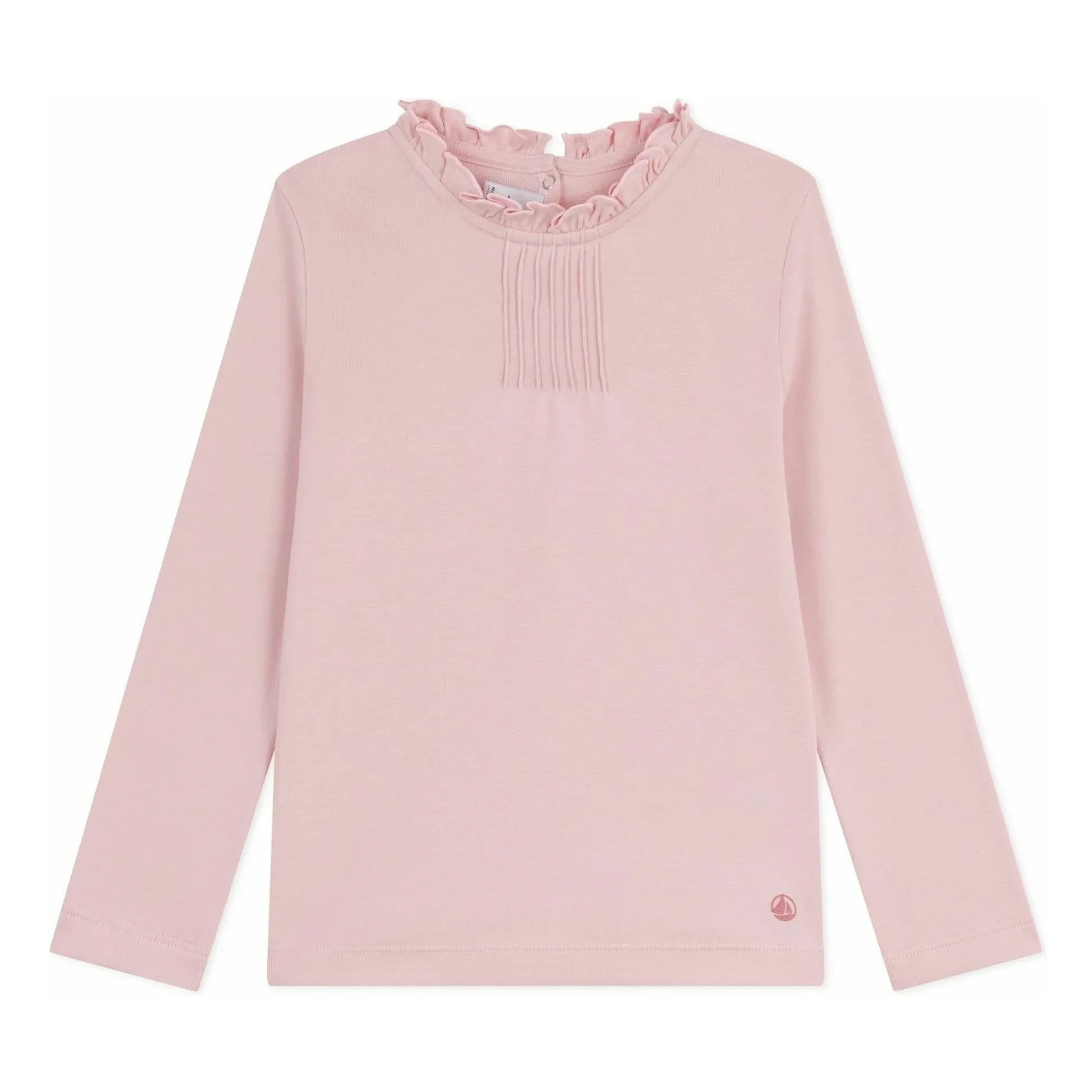 Petit Bateau - Organic Cotton Plain T-Shirt, Ruffled Collar | Light Pink
