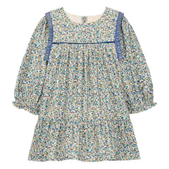 Louise Misha - Isatys Dress with Floral Pattern in Thin Velvet | Blue