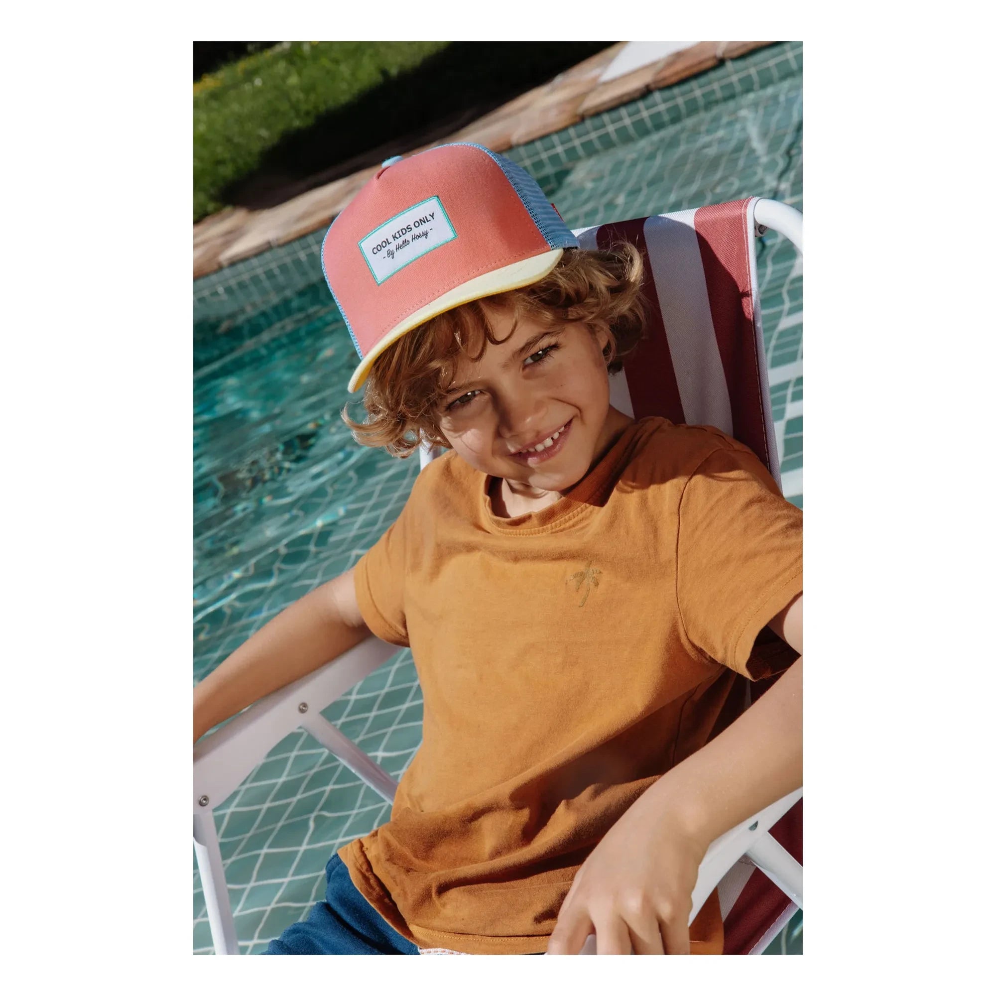 Hello Hossy - Trucker Mini Organic Cotton Curved Visor Hat | Coral