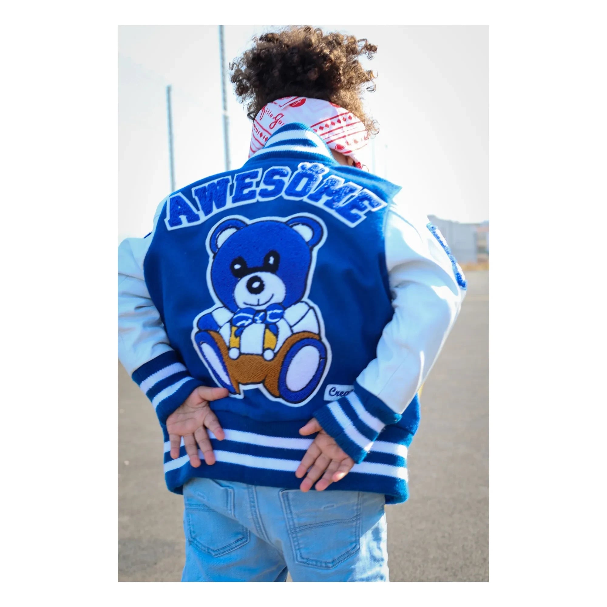 Girl Boy - Leather Patch Awesome Letterman Bomber Jacket | Blue