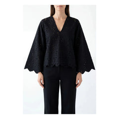 BELLEPIECE - Gabriella Cotton Embroidered Blouse | Black