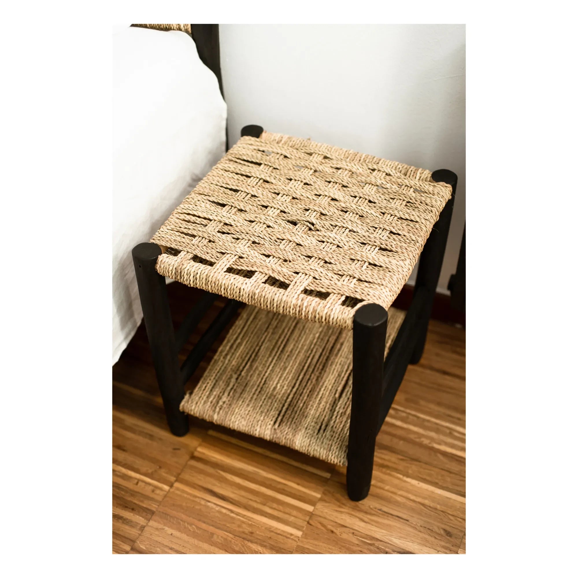 Cosydar - Palm Leaf and Painted Wood Nightstand | Black