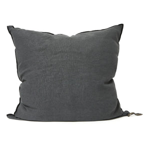 Maison de Vacances - Vice Versa Black Line Stone Washed Linen Pillow | Charcoal