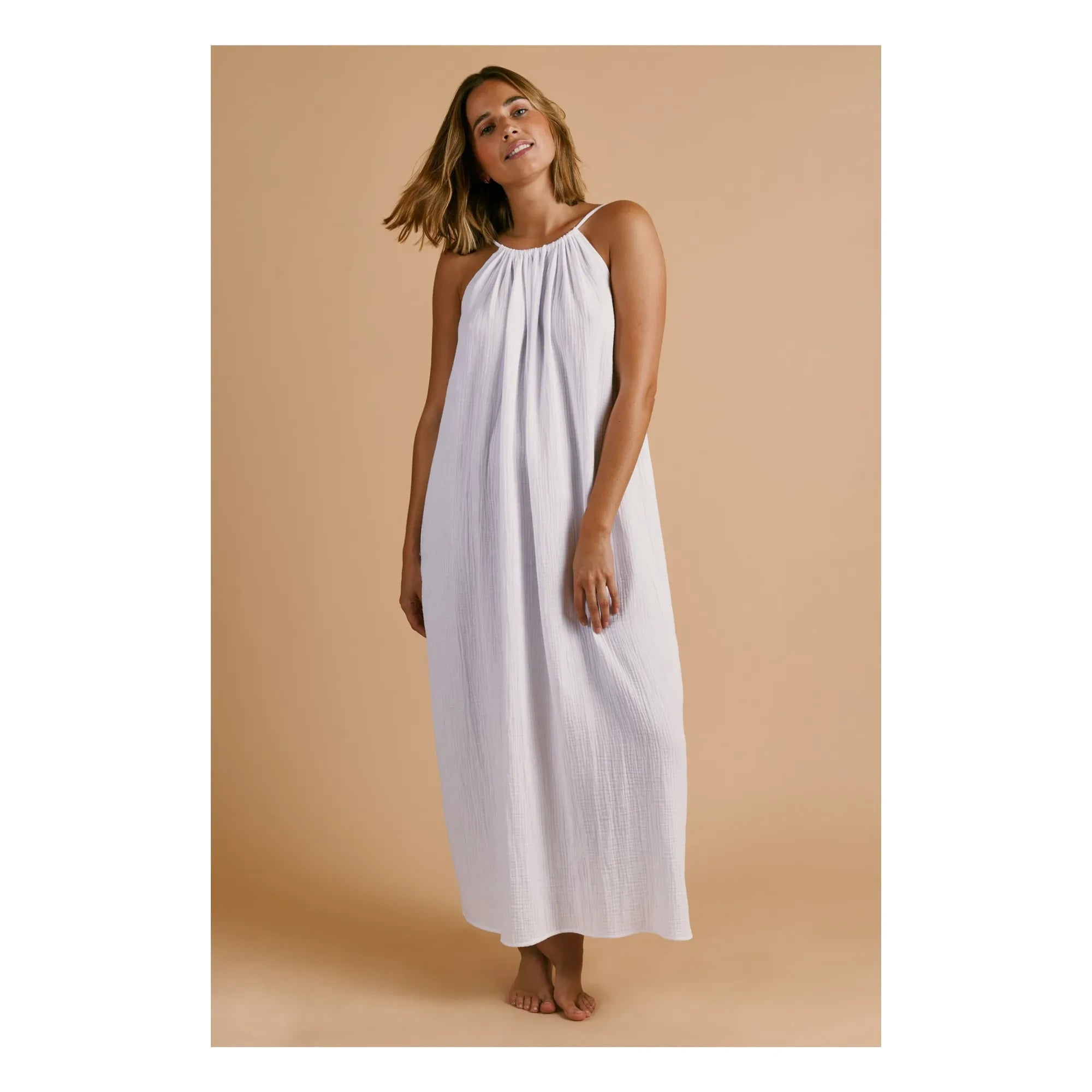Anja Paris - Cotton Gauze Halter Dress | White