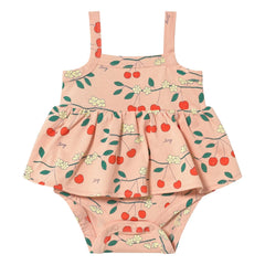 Tinycottons - Organic Cotton Cherry Ruffle Romper | Pink