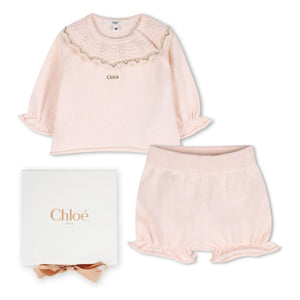 Chloé - Organik pamuk kazak ve bloomer seti | Pembe