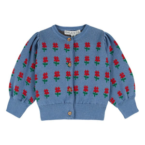 Emile et Ida - Organic Cotton Floral Pattern Cardigan | Blue