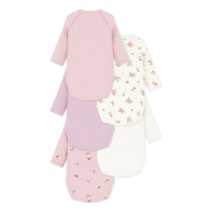 Petit Bateau - Pack of 5 Organic Cotton Floral Bodysuits | Pink