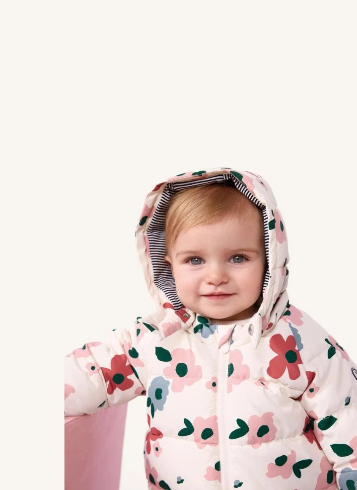 Petit Bateau - Bebek Çiçek Desenli Şişme Mont | Ecru