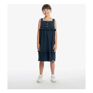 Matona - Mi-Long Ruffle Dress Organic Cotton | Navy Blue
